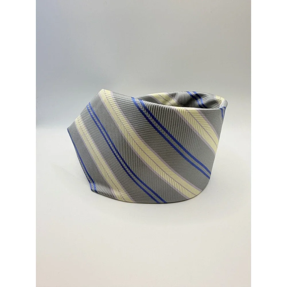 Gucci Mens Silk Tie Grey Blue Cream Diagonal Stripe Hand Made Italy 3.75 Inch